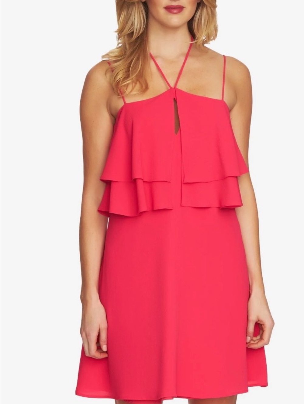 CeCe Hot Pink Ruffle Shift Dress
